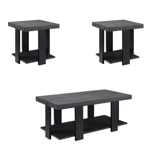 Wood & Metal Cocktail Table Set | 3 Pieces | Gray & Black