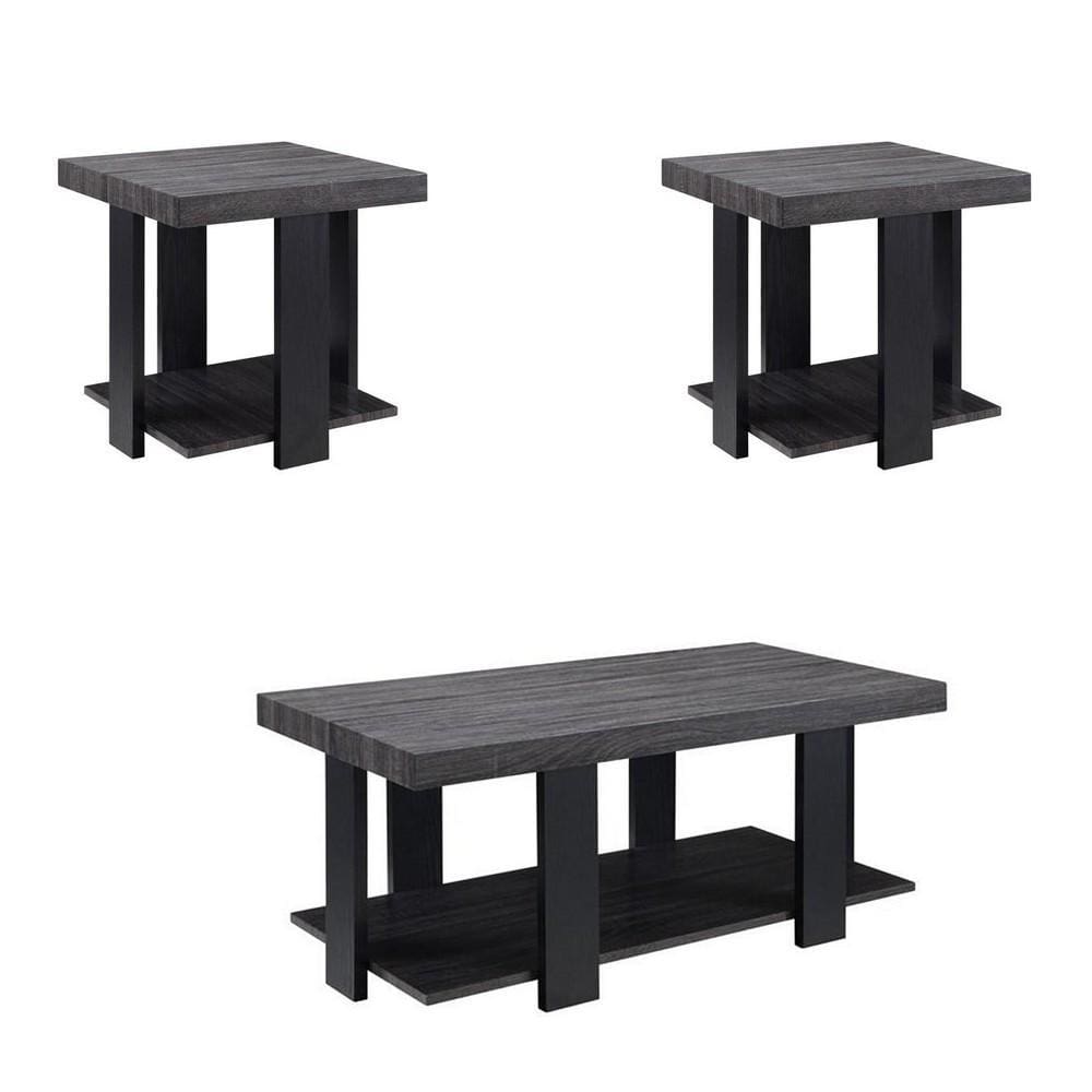 Wood & Metal Cocktail Table Set | 3 Pieces | Gray & Black