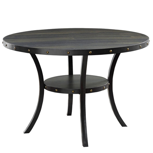 48 Inch Modern Counter Table, Round, Flared Legs, Nails, Black By Casagear Home