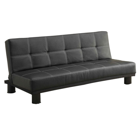 Leather Upholstered Metal Adjustable Sofa with Square Tuft Design, Black By Casagear Home