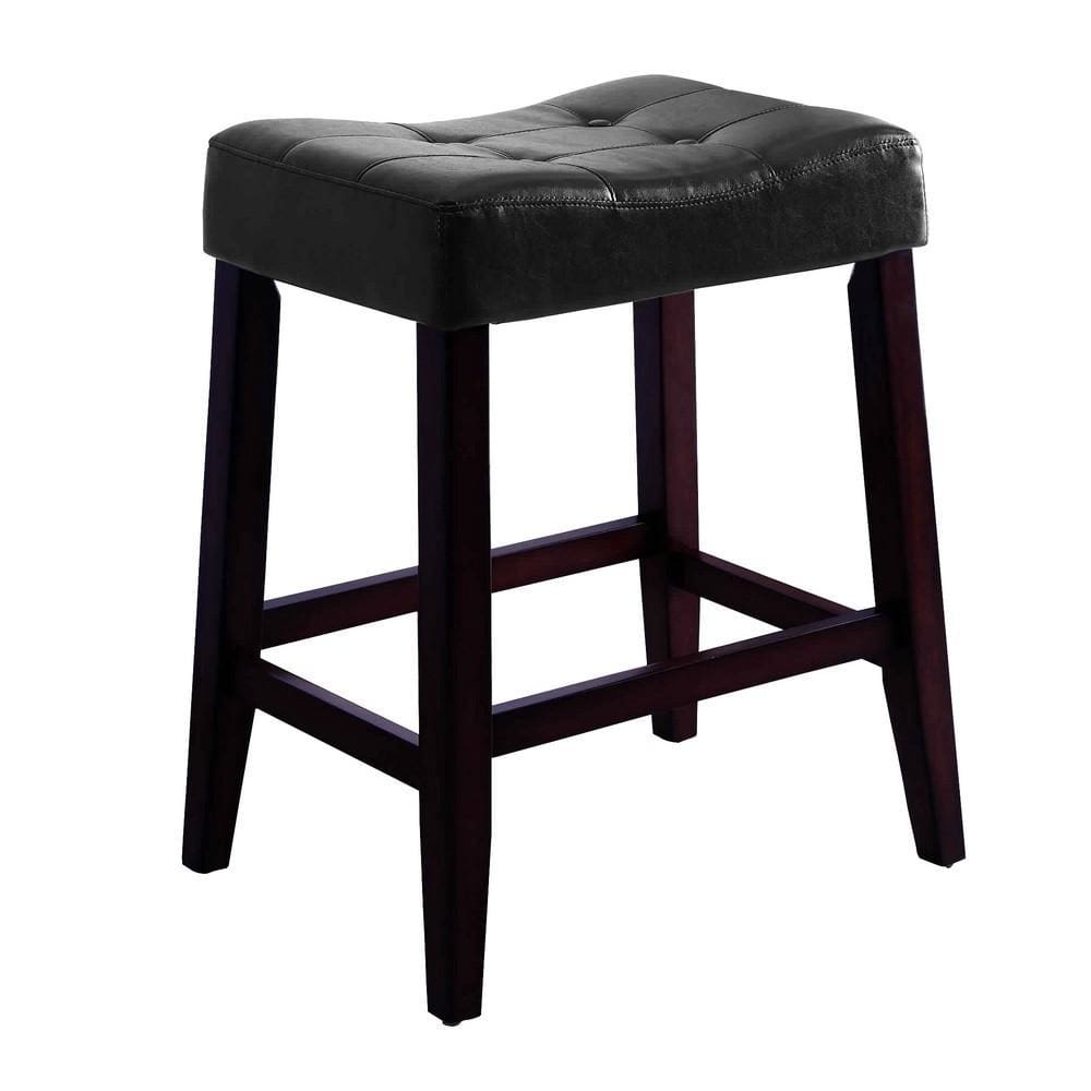 26 Wooden Stool with Saddle Seat Set of 2 Black & Brown By Casagear Home BM221549