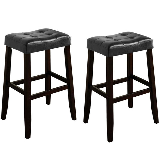 30.5" Wooden Stool with Saddle Seat, Set of 2, Black & Brown By Casagear Home