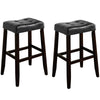 30.5" Wooden Stool with Saddle Seat, Set of 2, Black & Brown By Casagear Home