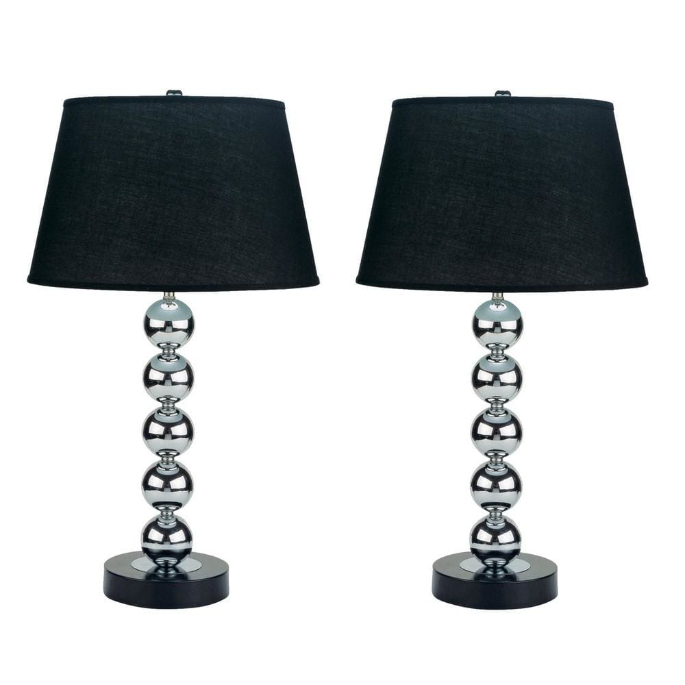 27" Drum Shade Metal Table Lamp, Set of 2, Black and Silver By Casagear Home