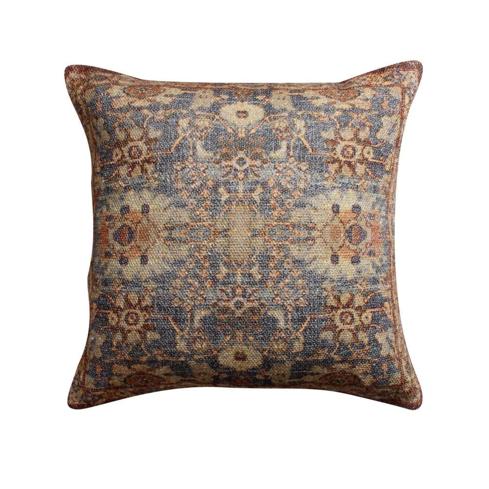 Gib 18 x 18 Handcrafted Square Cotton Accent Throw Pillow, Ornate Vintage Floral Pattern, Blue, Brown By The Urban Port
