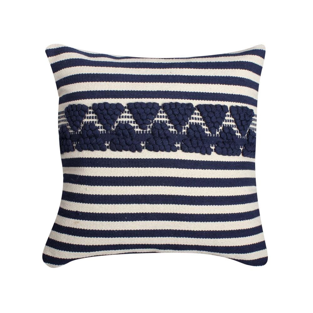 18 x 18 Handwoven Square Cotton Accent Throw Pillow, Classic Striped Pattern, Textured, White, Blue By The Urban Port