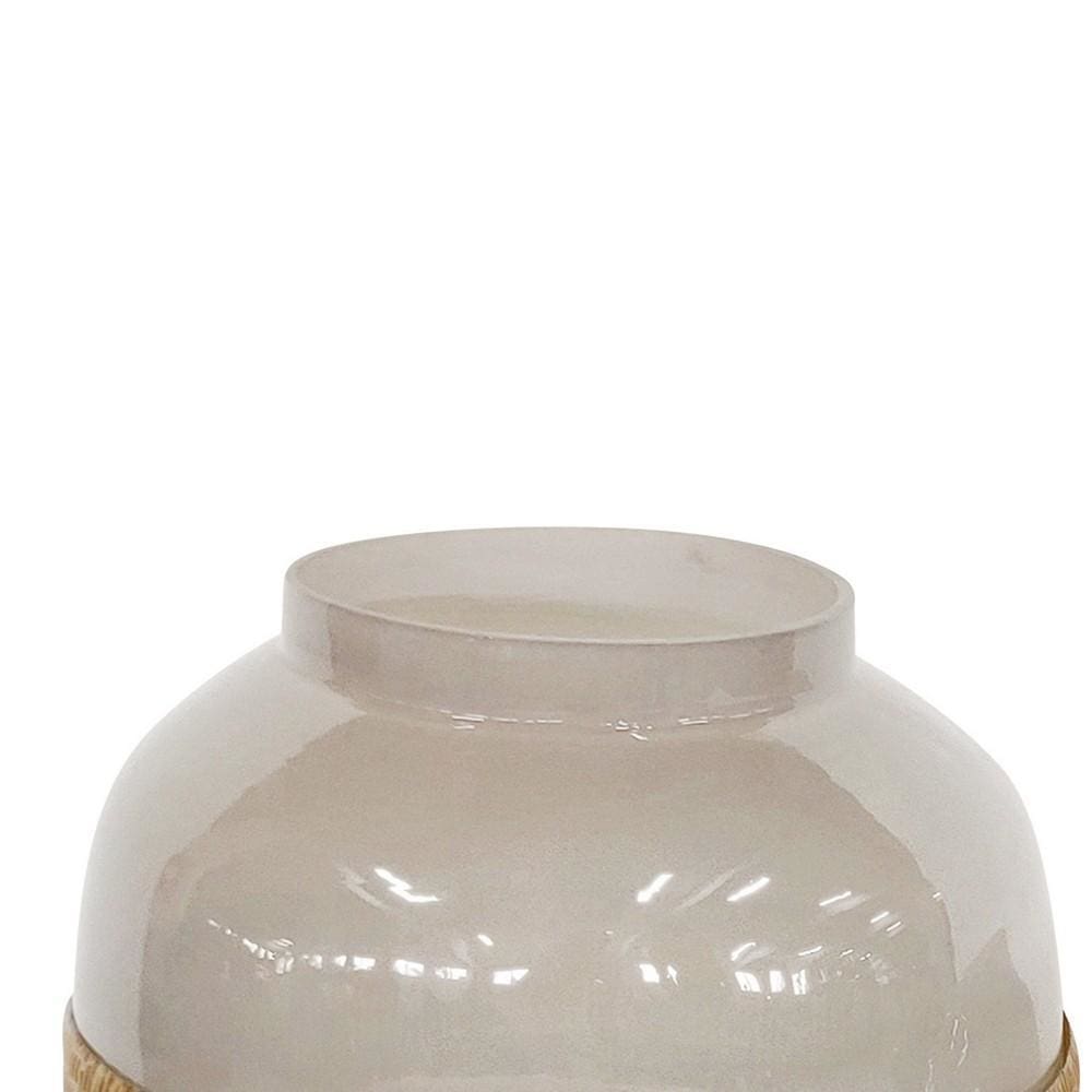 Glass Frame Vase with Tapered Body Design White and Brass By Casagear Home BM222415