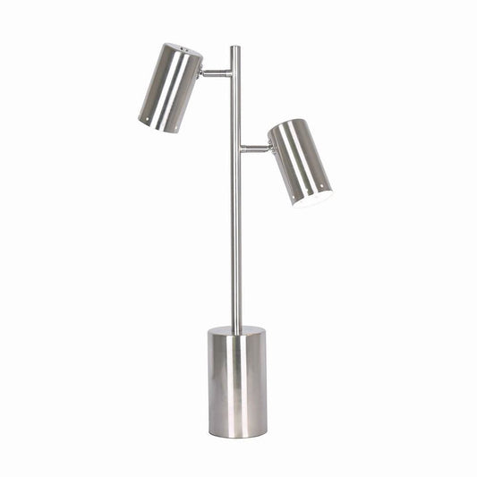 Metal Frame Table Lamp | Dual Light | 26" | Cylindrical Shade | Silver