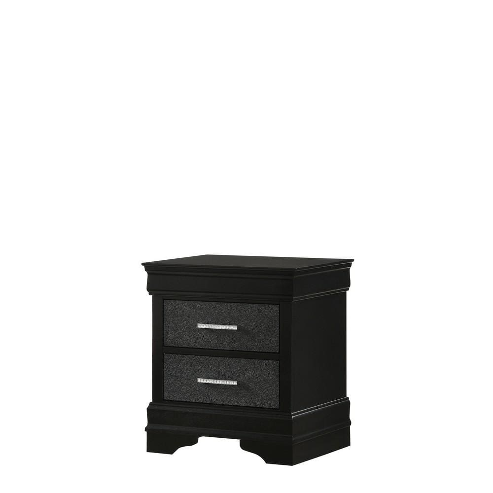 2 Drawer Wooden Nighstand with Horizontal Pull and Studded Accent, Black By  Casagear Home