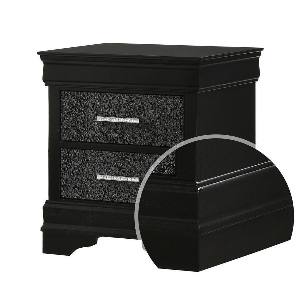 2 Drawer Wooden Nighstand with Horizontal Pull and Studded Accent Black By Casagear Home BM222442