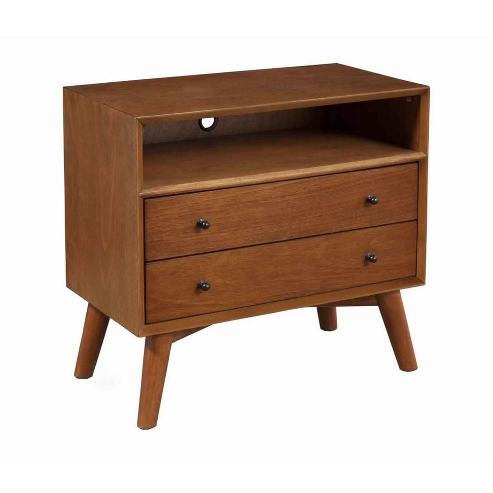 26" 2-Drawer Nightstand with Open Compartment, Brown By Casagear Home