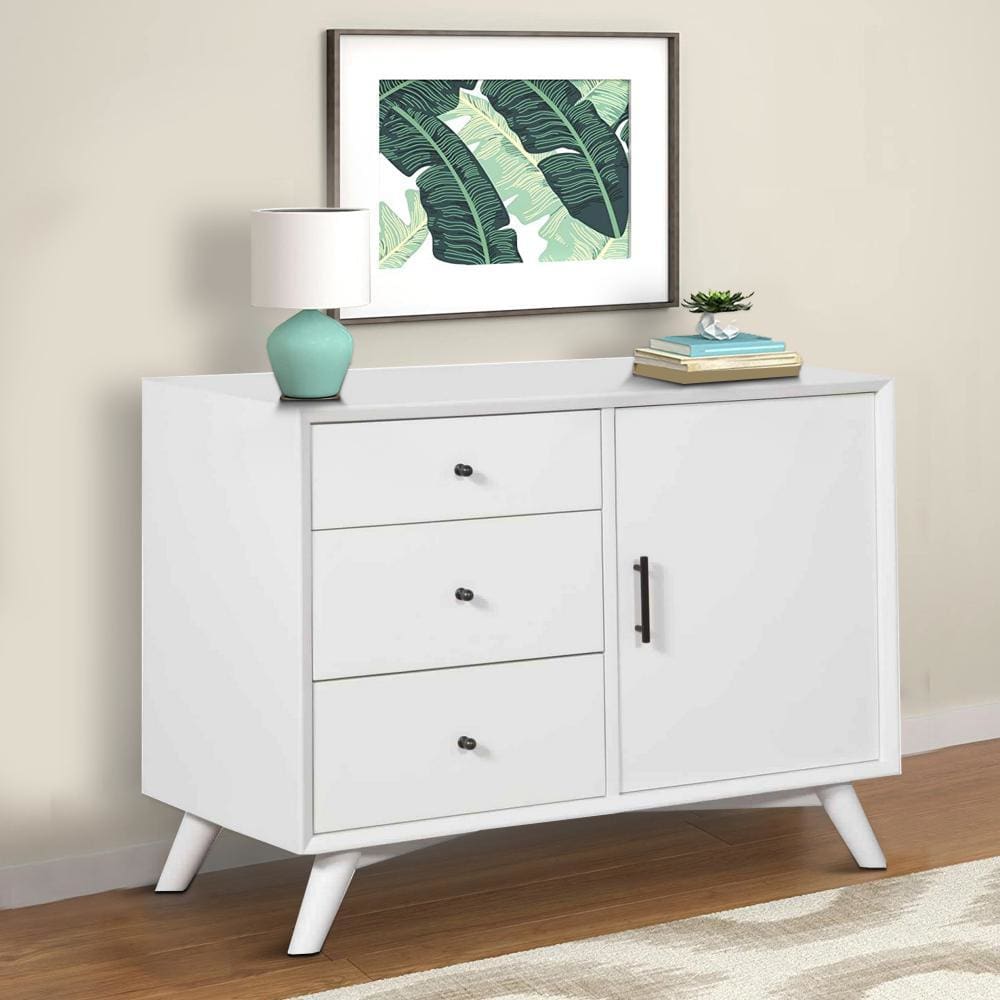 Wooden Accent Cabinet with 3 Drawers and 1 Door, White By Casagear Home