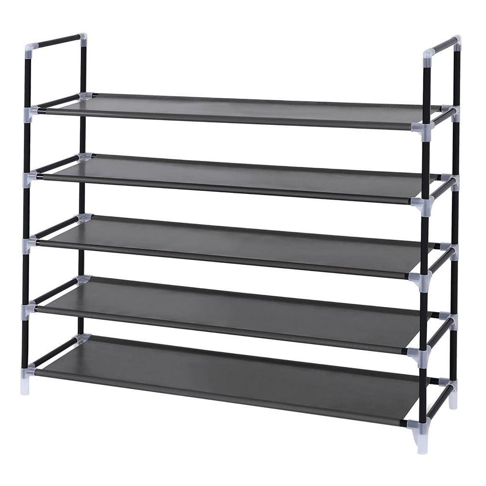 5 Tier Metal Frame Shoe Rack with Fabric Wrapped Shelves, Black By Casagear Home