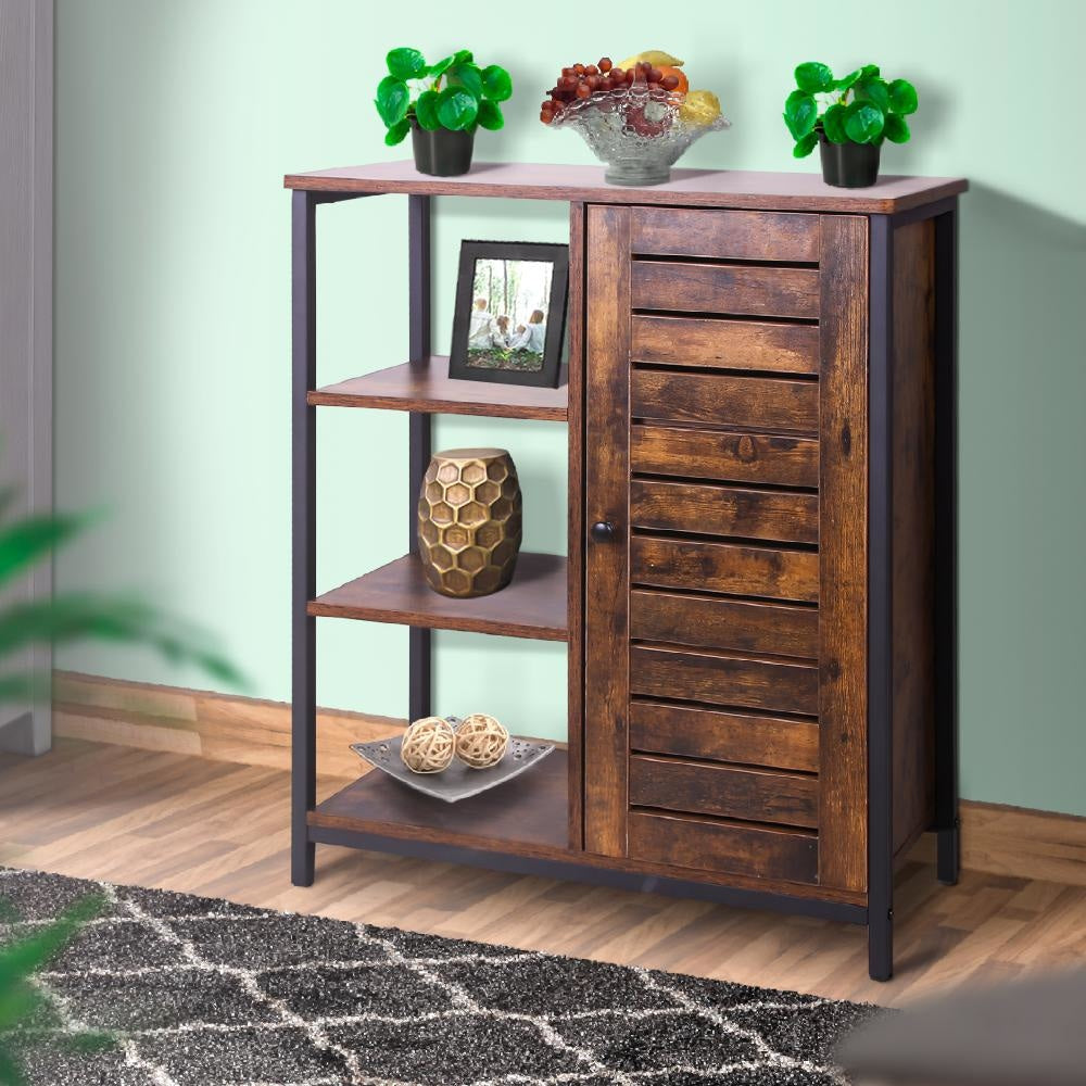 Wooden Storage Cabinet with Shutter Door and 3 Compartments, Rustic Brown By Casagear Home