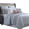 Valletta Queen Comforter Set | 8 Pieces | Embroidery & Pleats | Gray