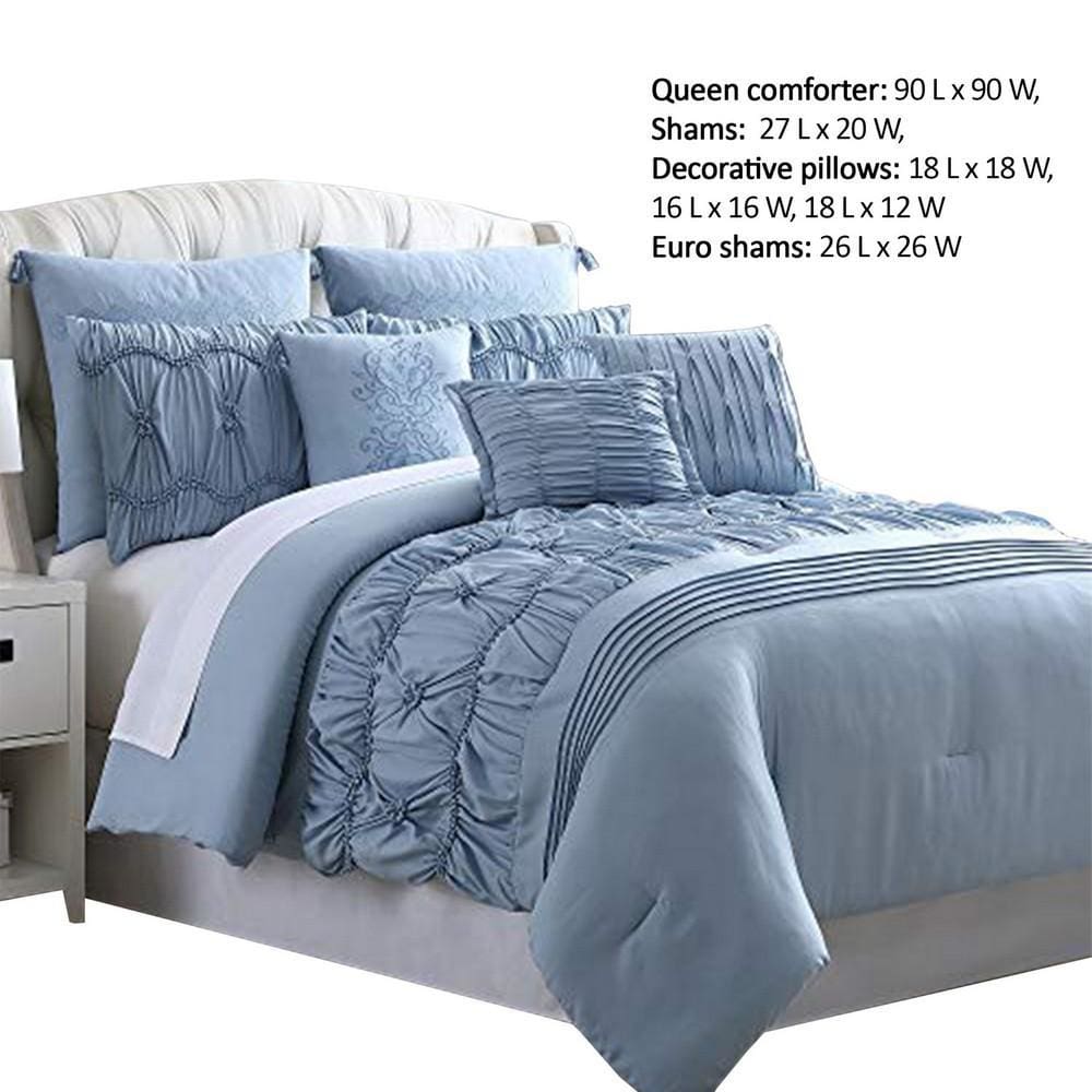 Bratislava 8 Piece Queen Comforter Set with Pinch Pleating Blue By Casagear Home BM222757