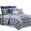 Constanta 8 Piece Queen Comforter Set with Floral Print ,Blue and White By Casagear  Home