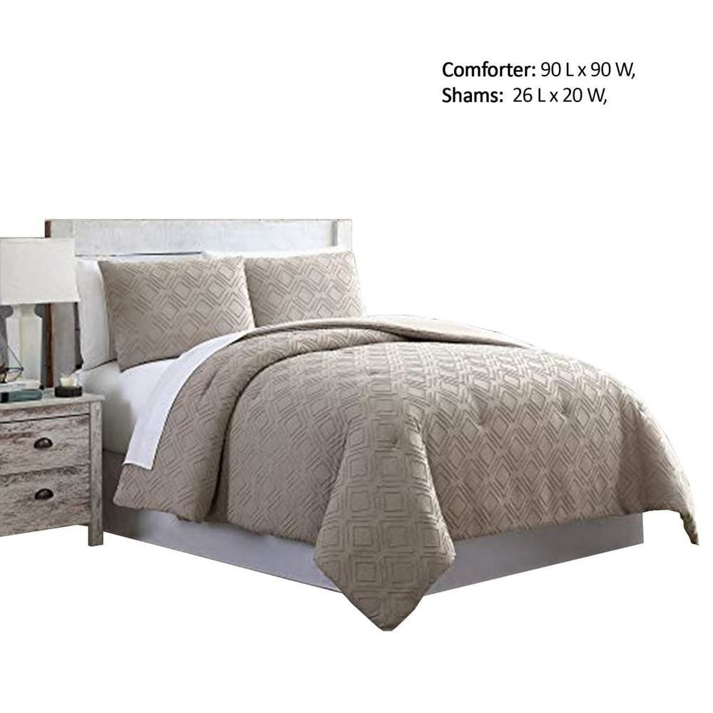 Gothenburg 3 Piece Diamond Pattern Queen Comforter Set Taupe Brown By Casagear Home BM222790