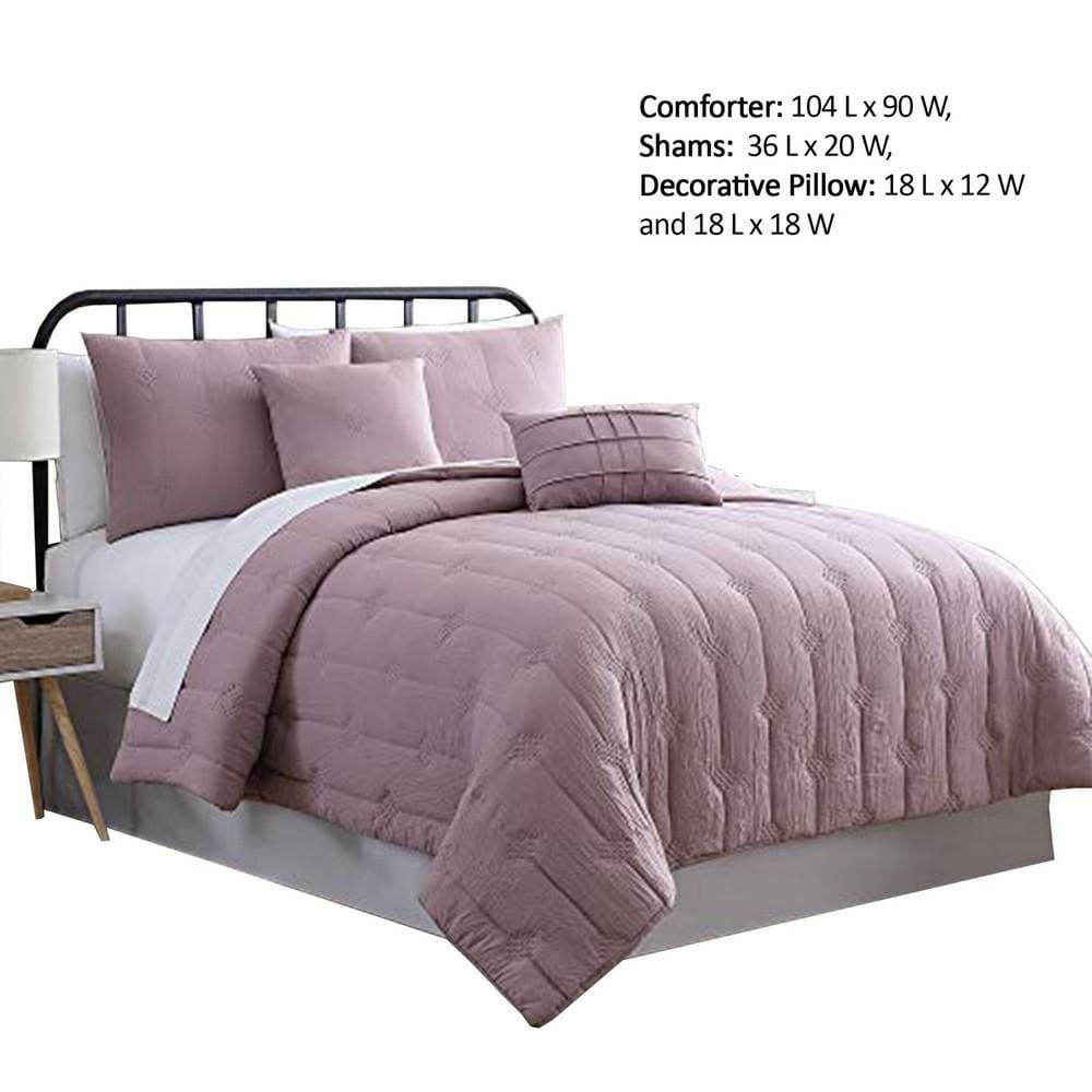 Bucharest 5 Piece Embroidered King Comforter Set with Pleats Purple By Casagear Home BM222801