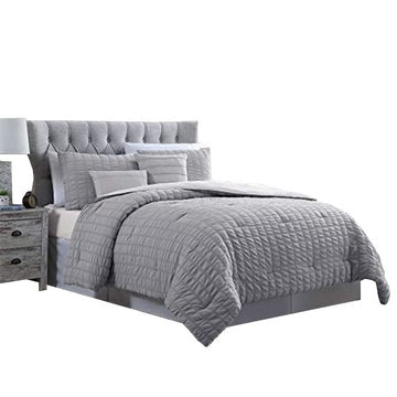 Valletta 5 Piece Stitched Square Pattern Queen Size Comforter Set The Urban Port,Gray By Casagear Home