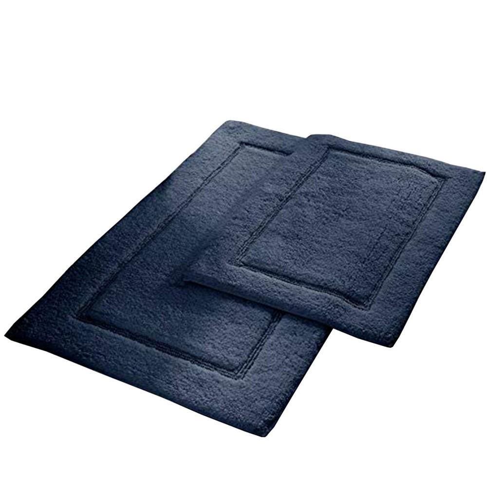 Nantes 2 Piece Fabric Bath Mat with Non Slippery Back , Dark Blue By Casagear  Home