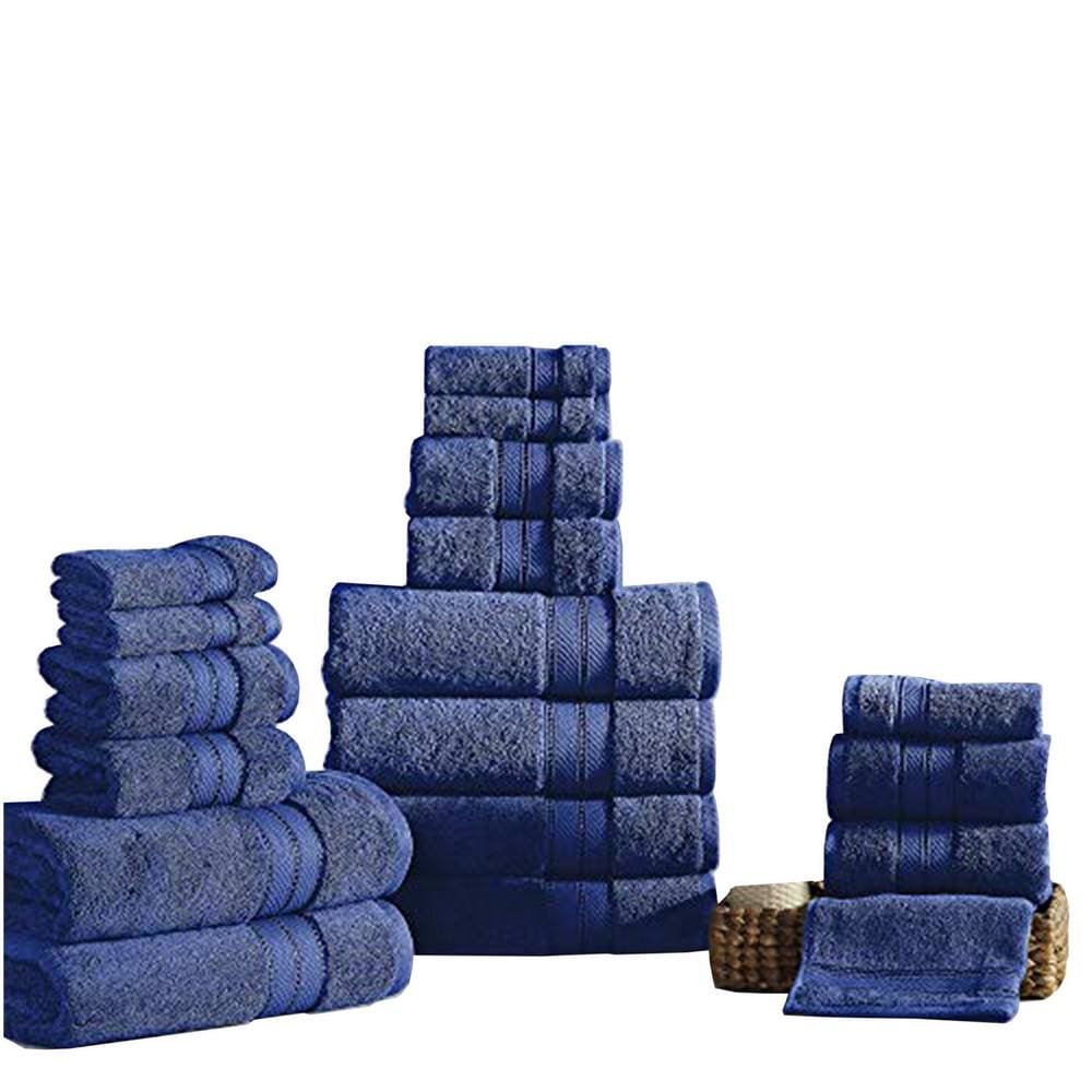 Bergamo 18 Piece Spun loft Towel Set with Striped Pattern , Dark Blue By Casagear  Home
