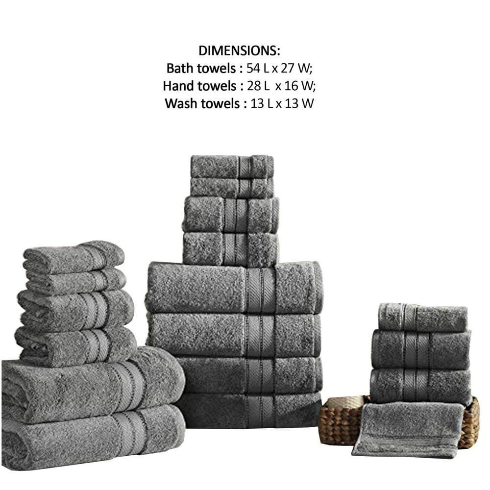 Bergamo 18 Piece Spun loft Towel Set with Twill Weave Charcoal Gray By Casagear Home BM222876