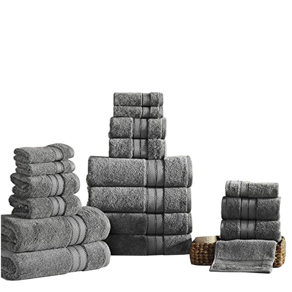 Bergamo Towel Set | 18 Piece | Spun Loft | Twill Weave | Charcoal Gray