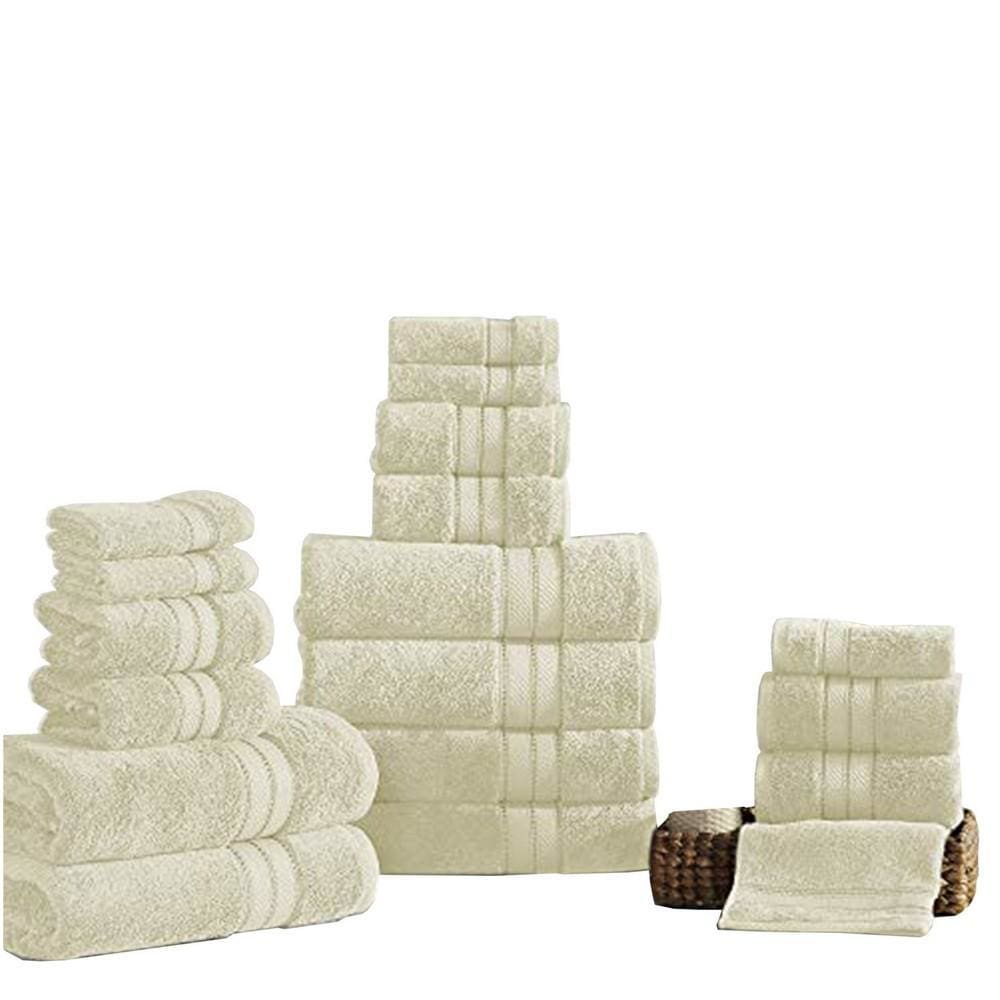 Bergamo Towel Set | 18 Piece | Spun Loft | Twill Weave | Cream