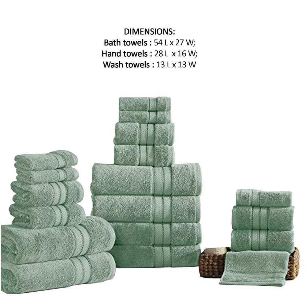 Bergamo 18 Piece Spun loft Towel Set with Striped Pattern Green By Casagear Home BM222878