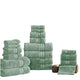 Bergamo Towel Set | 18 Piece | Spun Loft | Stripe Pattern | Green