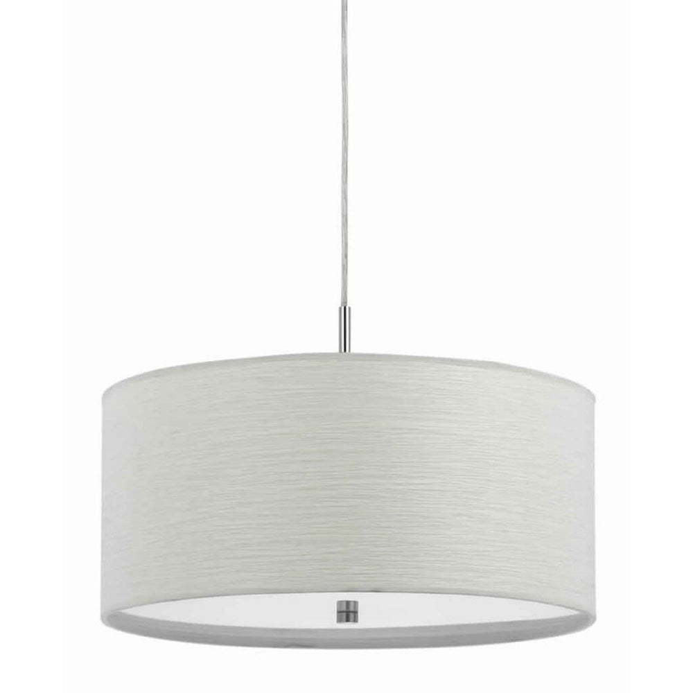 Pendant Fixture | Drum Shade | Brushed Details | White