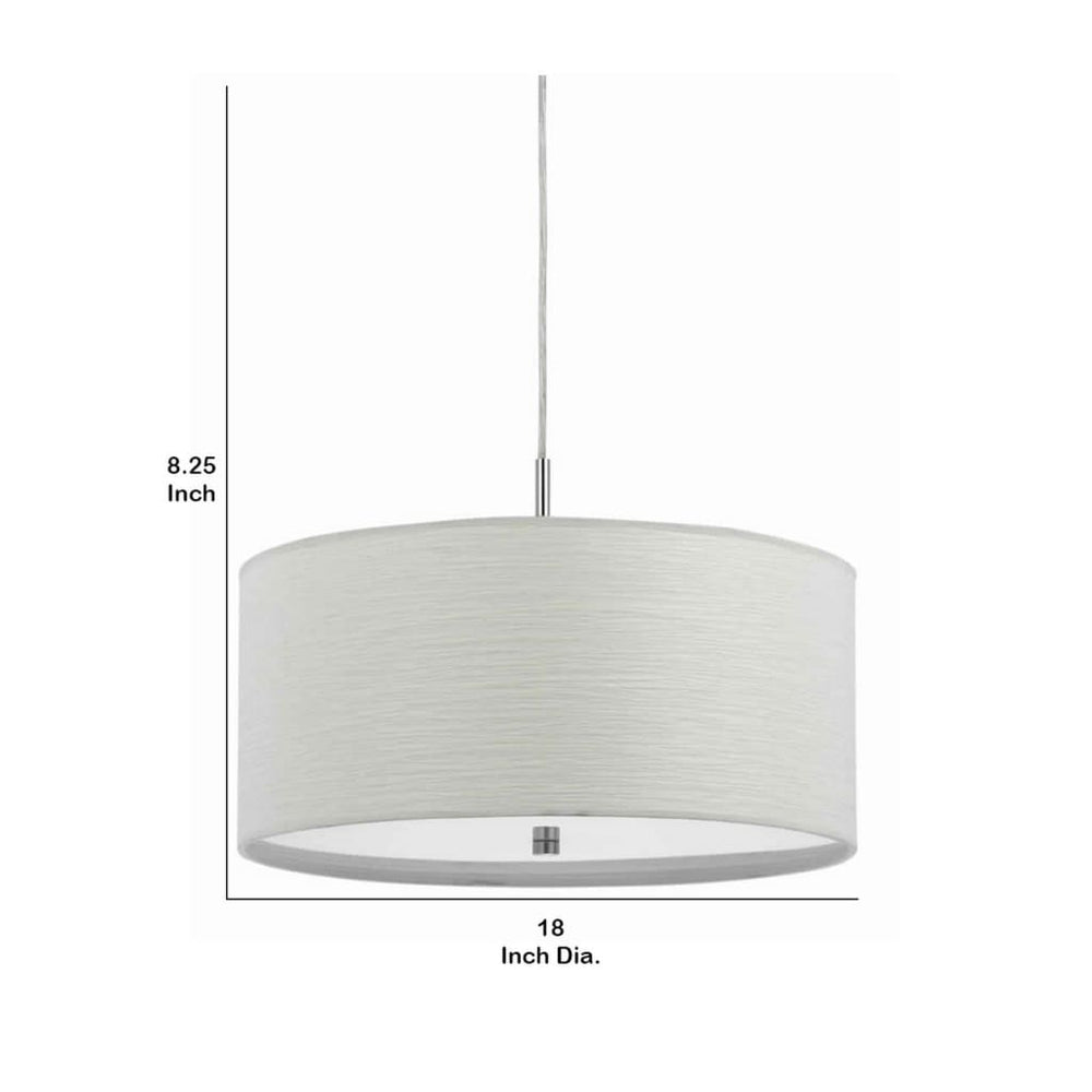 Drum Style Pendant Fixture with Fabric Shade and Brushed Details White By Casagear Home BM223015
