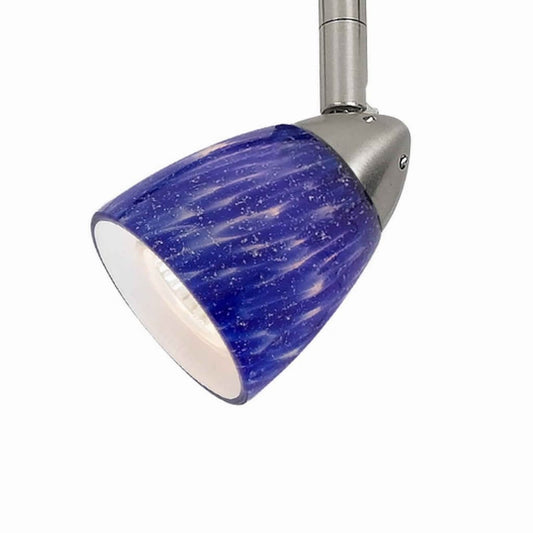 50 Watt Track Fixture with Handblown Glass Shade, Silver and Blue By Casagear Home