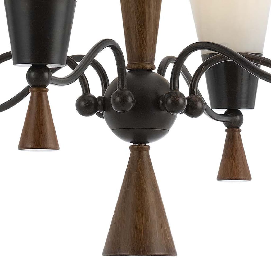 6 Bulb Uplight Chandelier with Glass Shade and Resin Accents,White and Brown By Casagear Home BM223074