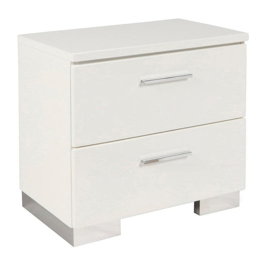 2 Drawer Wooden Nightstand with Metal Base and Bar Handles, White By Casagear Home