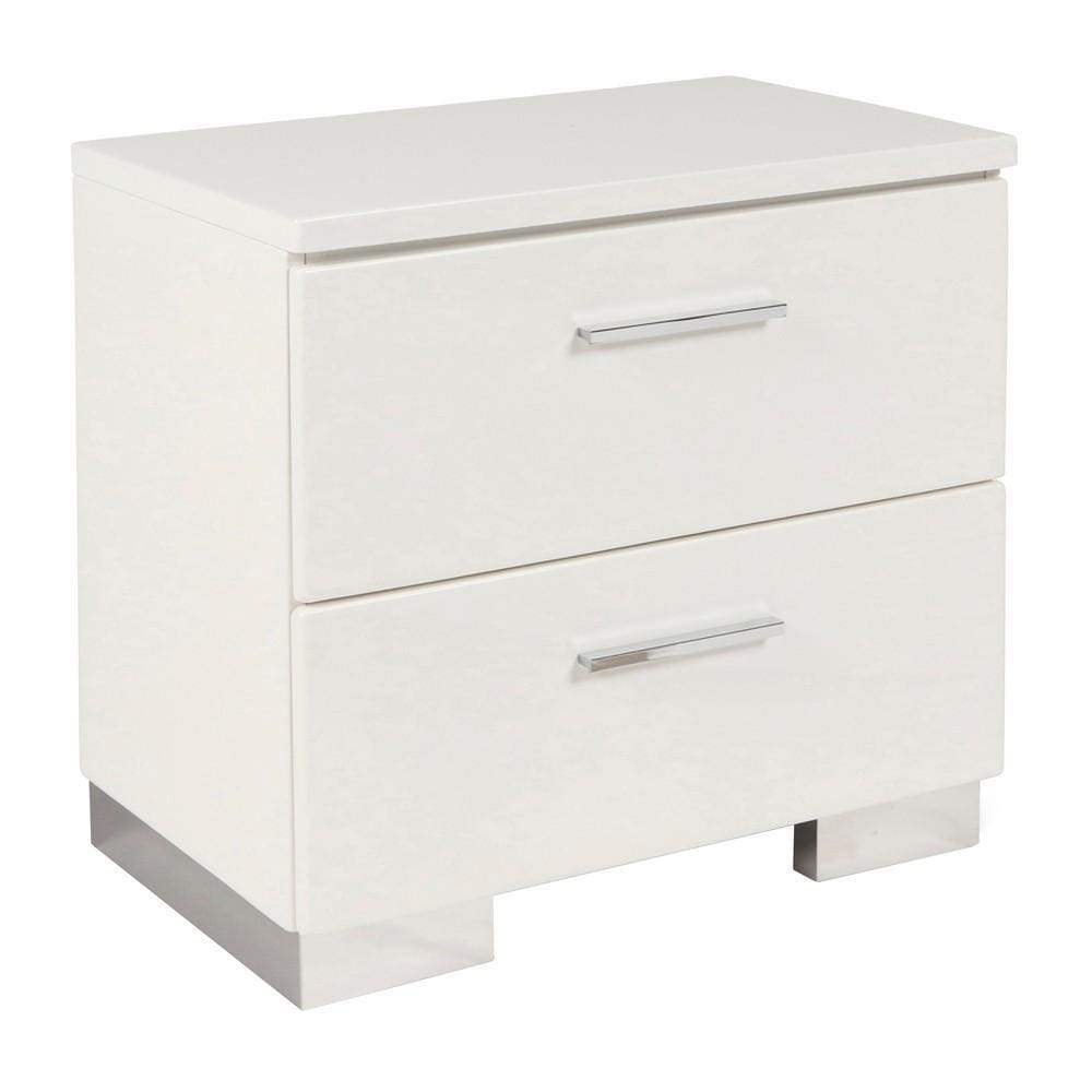 Nightstand | 2 Drawer | Metal Base | Bar Handles | White
