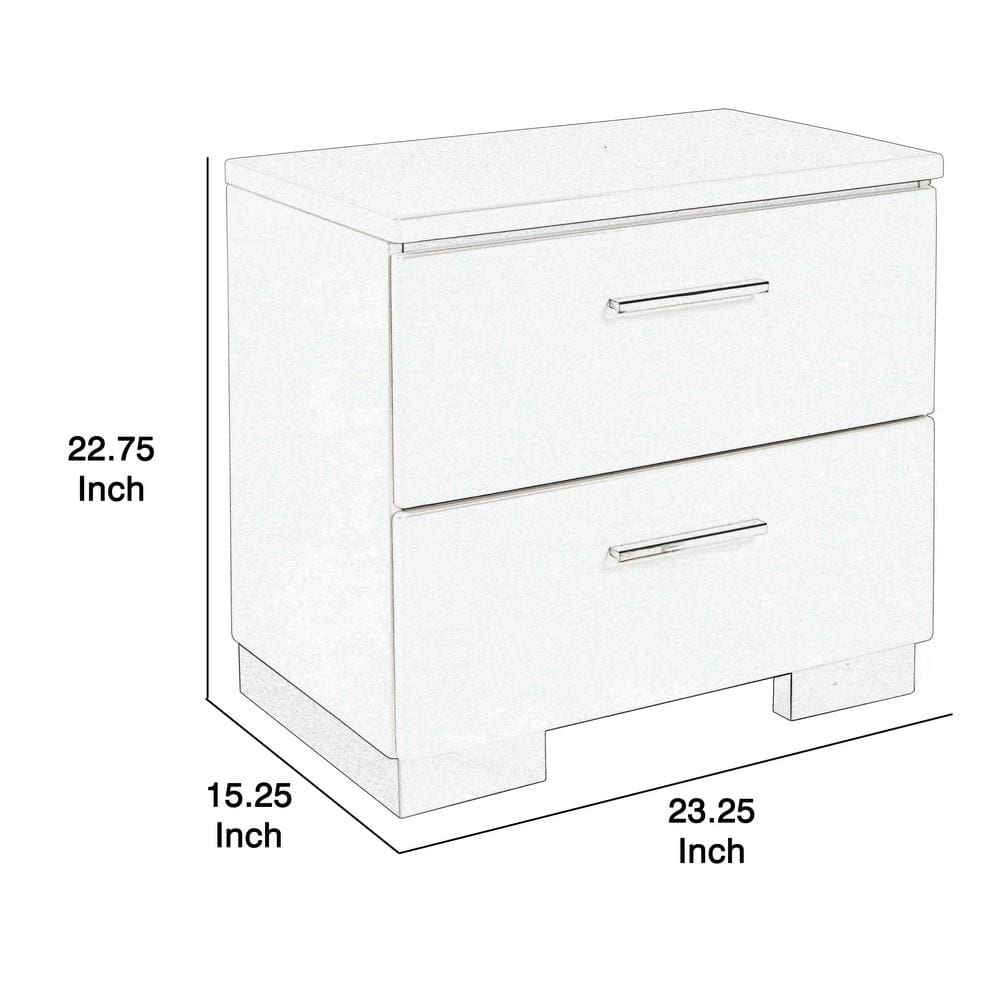 2 Drawer Wooden Nightstand with Metal Base and Bar Handles White By Casagear Home BM223271