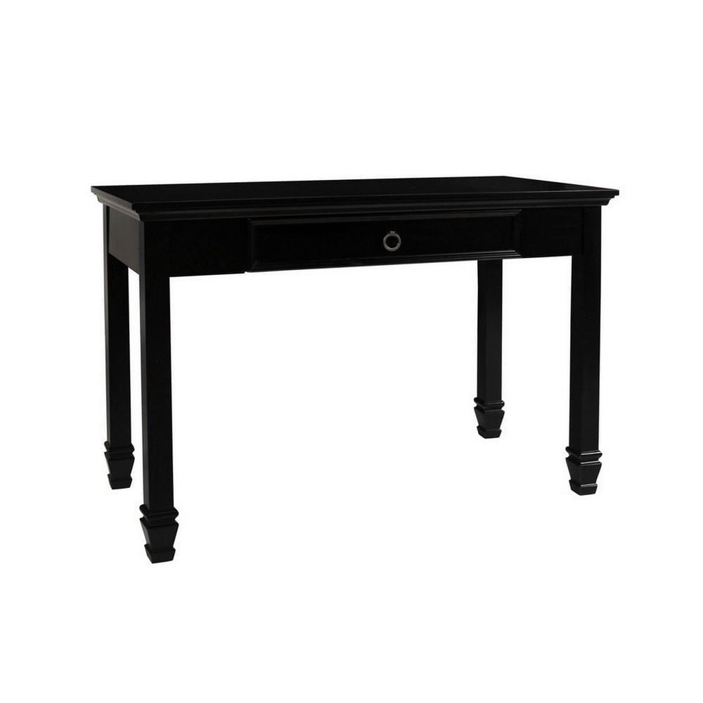 Single Drawer Wooden Desk with Metal Ring Pull and Tapered Legs, Black By Casagear Home