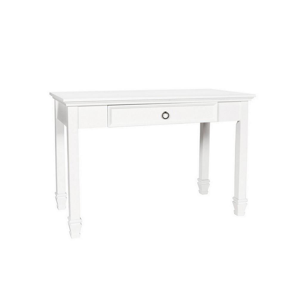 Single Drawer Wooden Desk with Metal Ring Pull and Tapered Legs, White By Casagear Home
