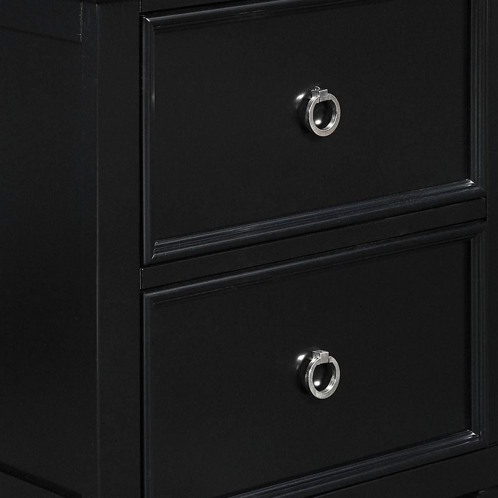 2 Drawer Wooden nightstand with Tapered Legs and Metal Rings Black By Casagear Home BM223297