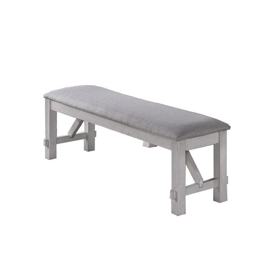 Wood Bench | Fabric Upholstered | Braces | Gray