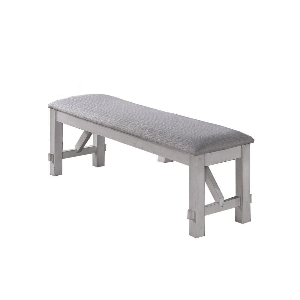 Wood Bench | Fabric Upholstered | Braces | Gray