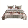 Fabric Twin Size Quilt Set with Animal and Plaid Print, Green and Brown By Casagear Home