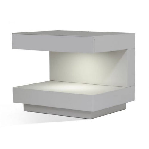 Nightstand | C Shape | Squared Design | LED Light | Gray