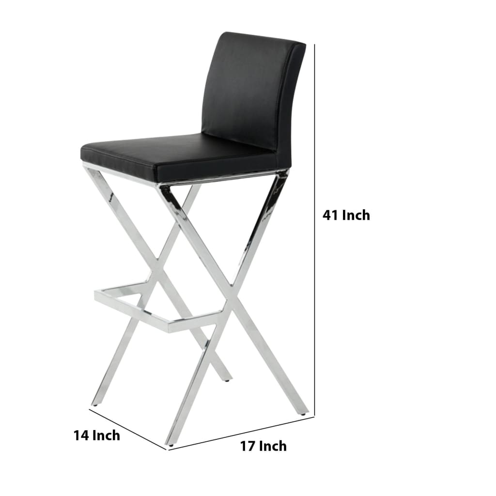 29.5 Leatherette Barstool Set of 2 Black and Chrome By Casagear Home BM223493