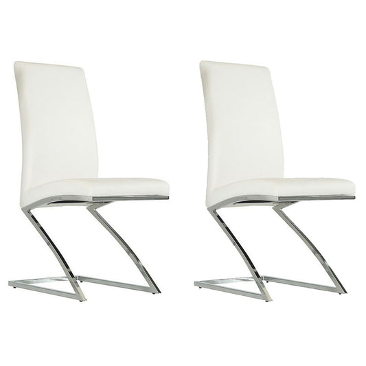 17" Z Base Leatherette Dining Chair, Set of 2,White & Chrome By Casagear Home