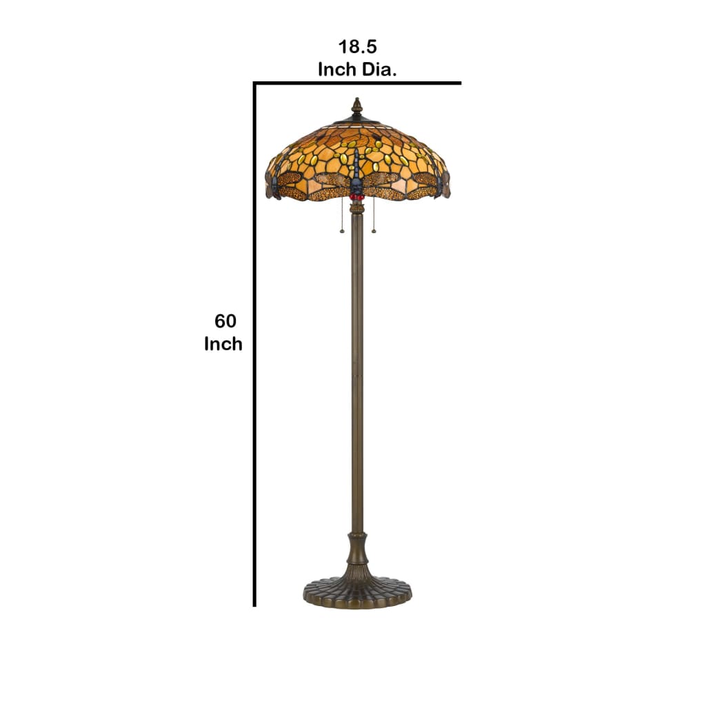 2 Bulb Tiffany Floor Lamp with Dragonfly Design Shade Multicolor By Casagear Home BM223536