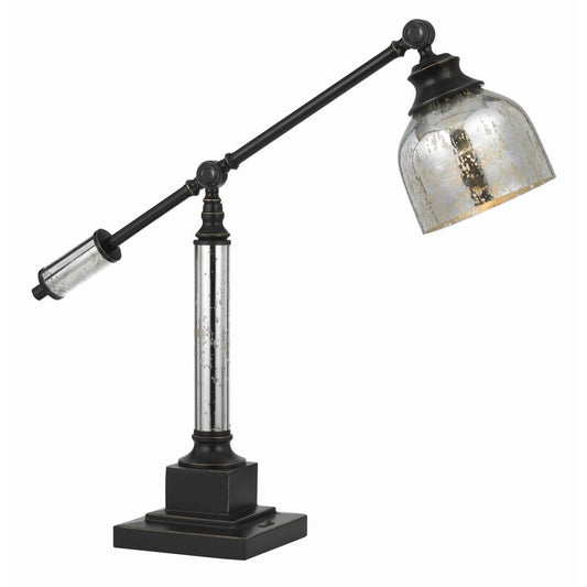 60 Watt Metal Body Table Lamp with Dome Glass Shade, Black and Silver By Casagear Home