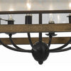 6 Bulb Square Chandelier with Wooden Frame and Organza Striped Shade Brown By Casagear Home BM223594